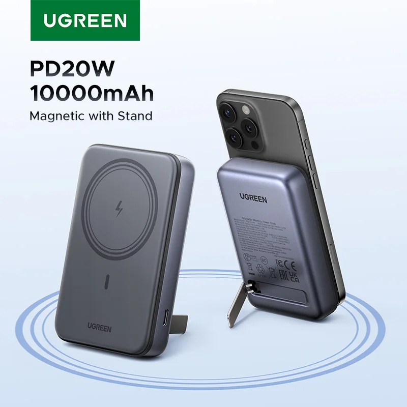 UGREEN 20W Magnetic Power Bank Kickstand 10000mAh Portable PD Wireless Fast Charging PowerBank for iPhone 16 Pro Max for MagSafe