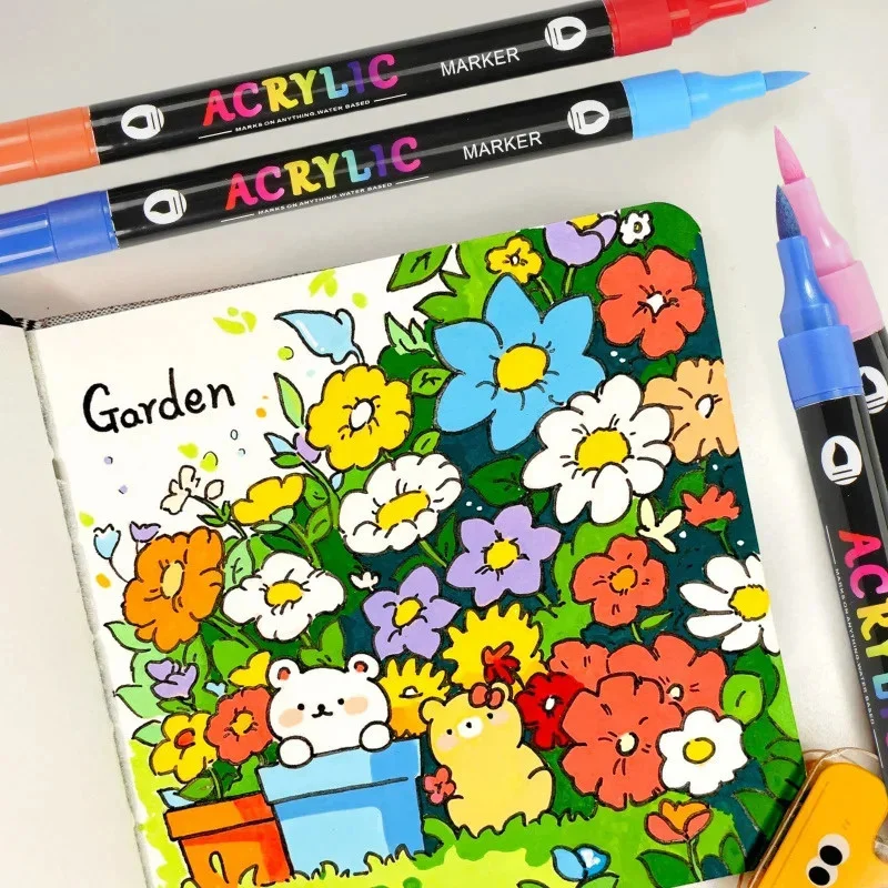 24/48/72/96/120 色のアクリルペイントマーカーセット – ロックペインティング、クラフト、アートワーク用のデュアルチップペン – 鮮やかな速乾性顔料