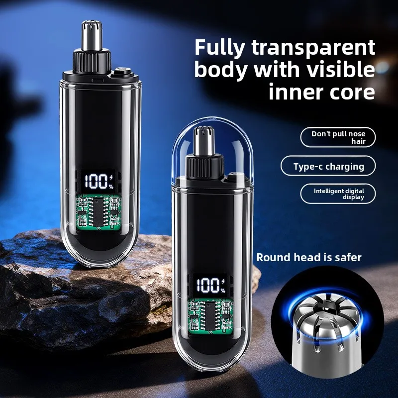 JLL5009 Mini Rechargeable Portable Nose Hair Trimmer with Smart Digital Display, Detachable, Washable Electric Nose Hair Remover
