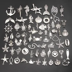 30pcs Random Mix Silver Color Nautical Wave Symbol Shell Starfish Charms Marine Animal Pendant Jewelry Making Ornaments Jewelry