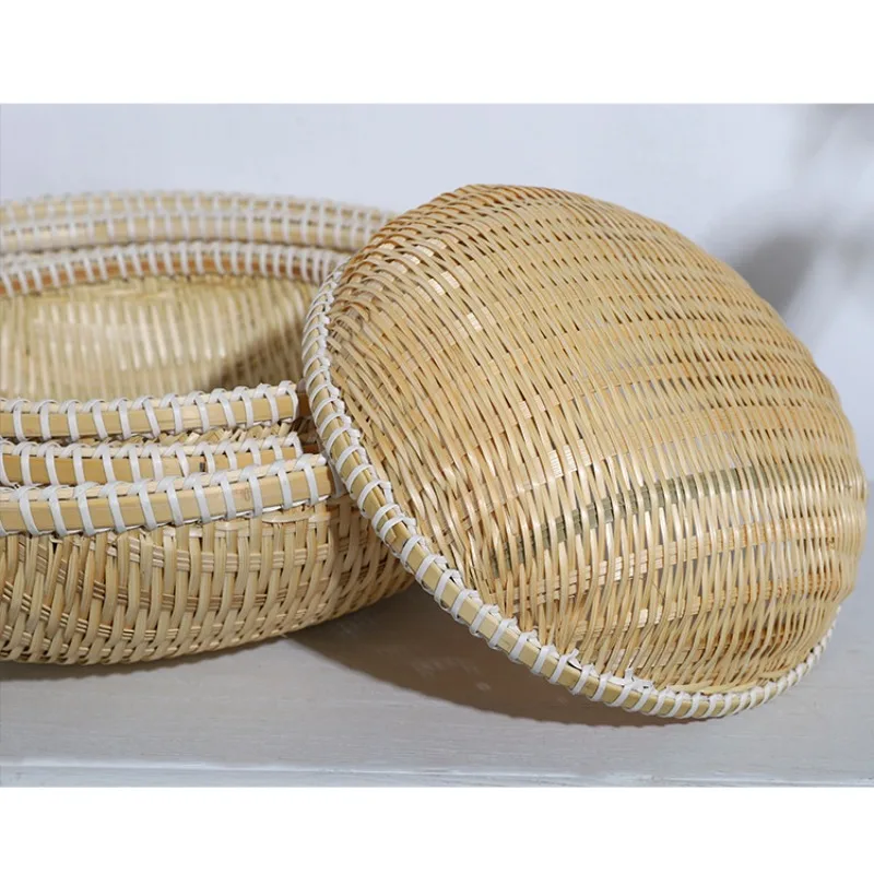 Bamboo woven round dustpan, fruit steamed bread basket, dried fruit snack storage basket, can wash vegetables
