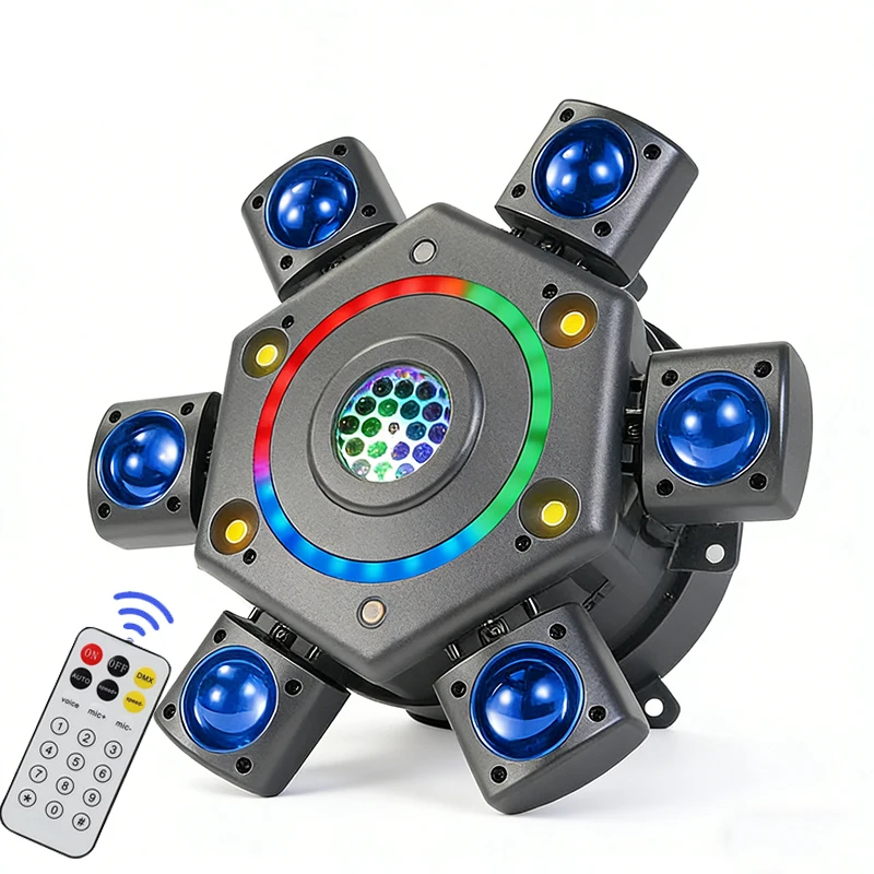 Sechsarmiger LED-Beam Moving Head Scheinwerfer mit Laser-Stroboskop, rotierender Magic Ball, multifunktionales DMX Disco DJ Party Bar Bühnenlicht
