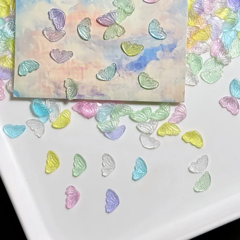 Icy Clear Iridescent Half Butterfly Wings 50PCS Resin Decor For Manicure Earrings Scrapbook Squishy Cream Glue DIY Fillers