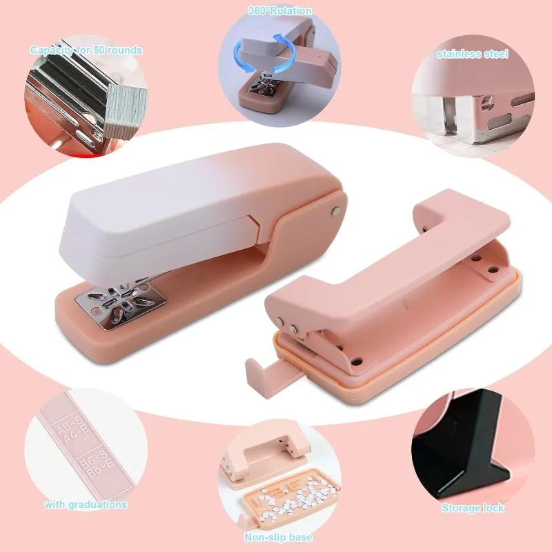 Multifunctional 360° Rotatable Stapler Set, High-Capacity Stapler & Hole Puncher, Office Stapler with 1000PCS Staples Included