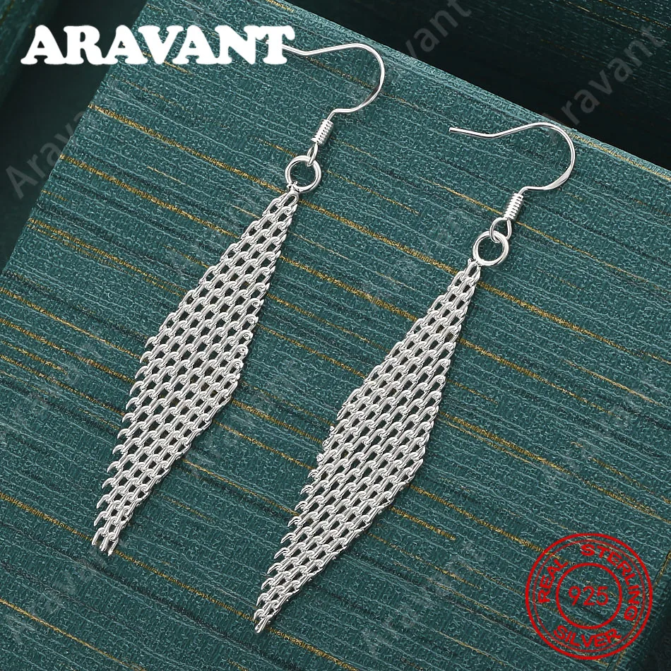 925 Sterling Silver Diamond Mesh Long Earrings For Women, Commuter Accessories, Christmas Gifts, Jewelry
