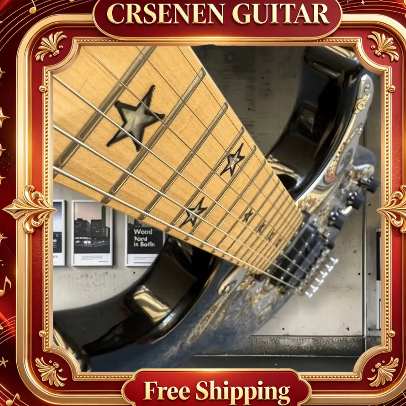 Free Shipping ST Paisley Pattern Electric Guitar HSH Pickups Maple Neck Star Inlay Present Music Fan Christmas Band Practice