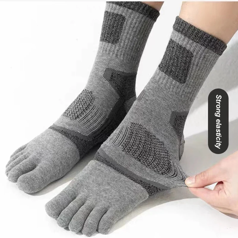 New Autumn Winter Men\'s Long Tube Five Finger Socks Pure Cotton Color Contrast Warm Thick Split Toe Socks Calcetines Skarpetki