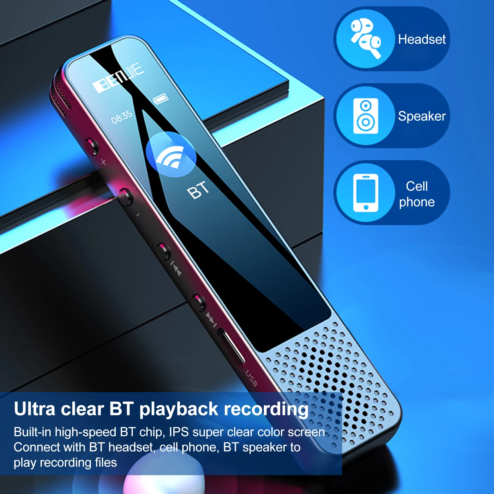 

Профессиональный диктофон G6 BT для записи звонков, запись голоса с 3 микрофонами, объемная запись, быстрая запись одним касанием, 4 места записи