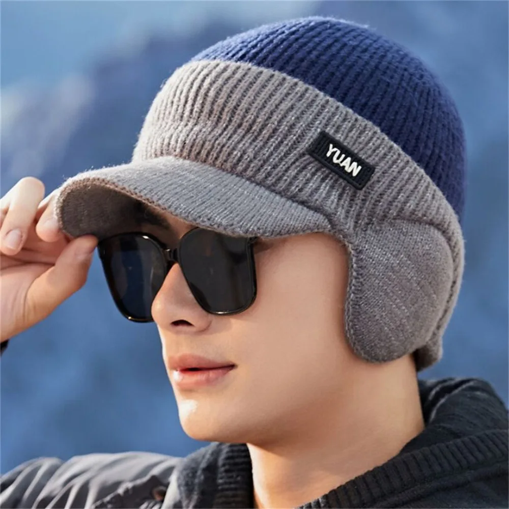 

Fashion Thickened Baseball Cap Dual Tone Knit Ear Protection Keep Warm Dad Hat Men