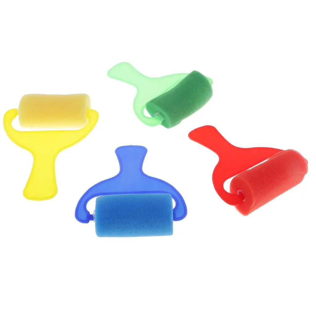 Espuma Esponja Pintura Roller Brushes para Crianças, Early Learning Arts, 2-4Pack, 4 Pcs