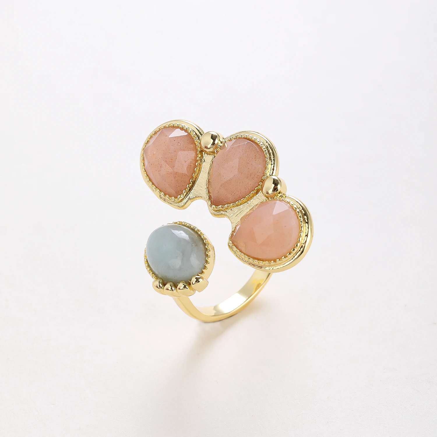 4-in-1 Facted Natural Gemstone Rings Teardrop Women's Finger Ring Accessory 18K Gold Plated Boho Spiritual Jewelry Gift