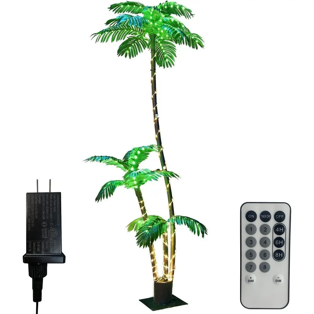 

7ft 3-Trunk LED Lighted Artificial Palm Tree for Home, Office, and Outdoor Beach Party Decorations