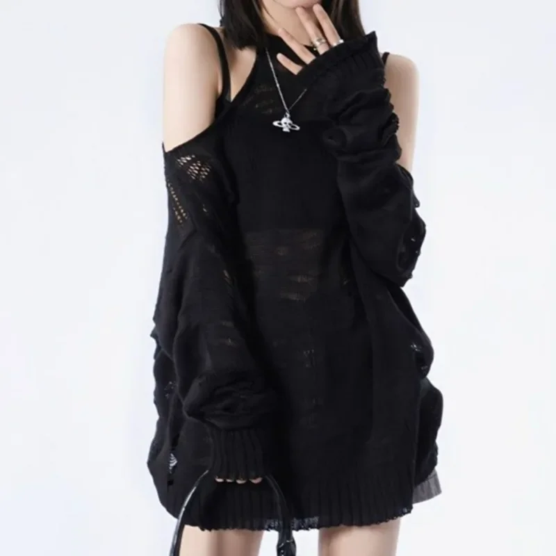 

Off Shoulder Hollow Out Knit Sweater Thin Y2K Subculture Sweet Spice Girl Chic Pullover Top Women 2026 Autumn