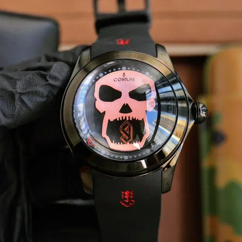 Série Bubble Impermeável Relógio de pulso Mecânico Turbilhão Flutuante, Fashion Skull 47mm