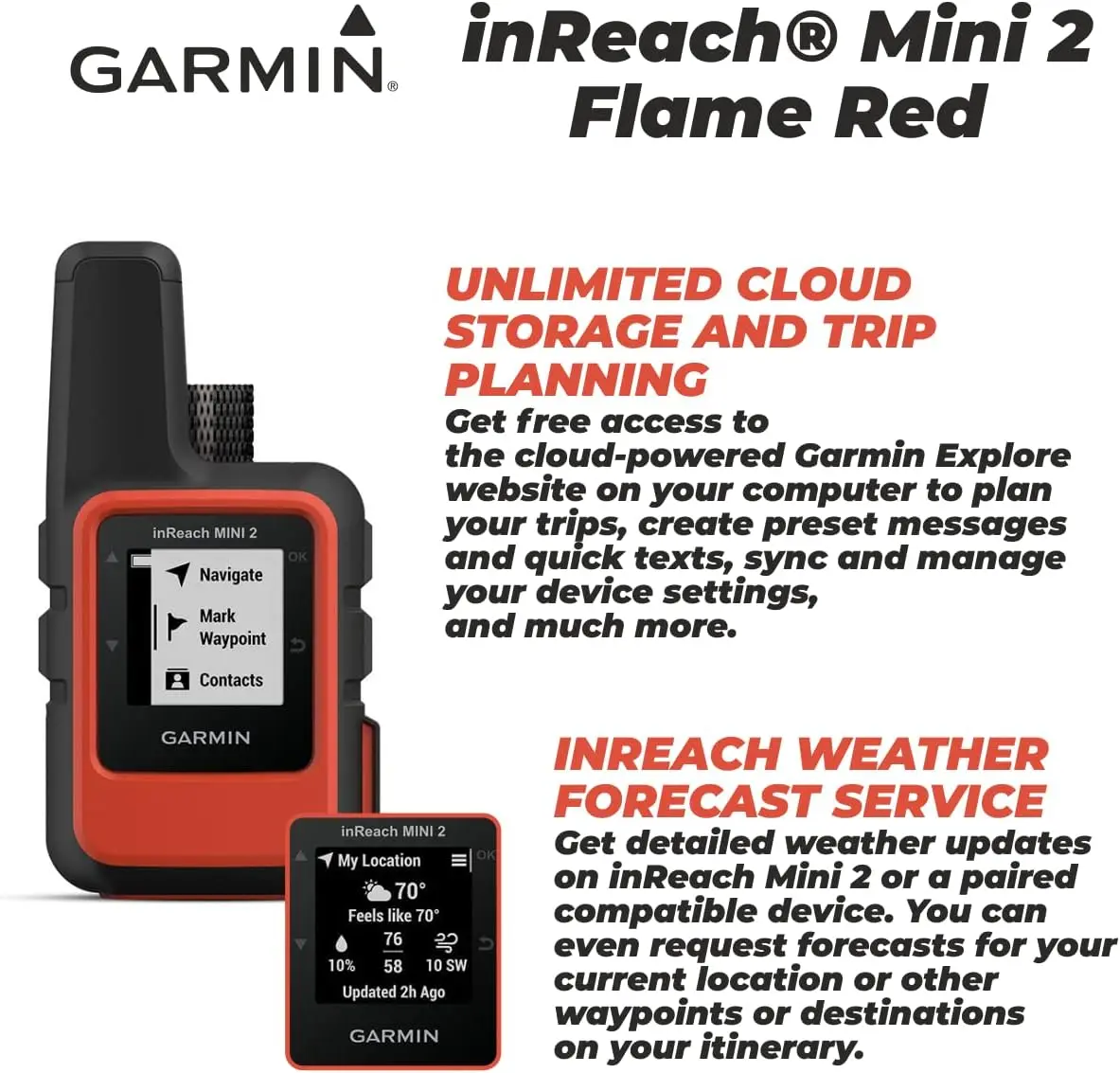 Garmin inReach Mini 2 comunicatore satellitare (rosso fiamma) con pacchetto di alimentazione