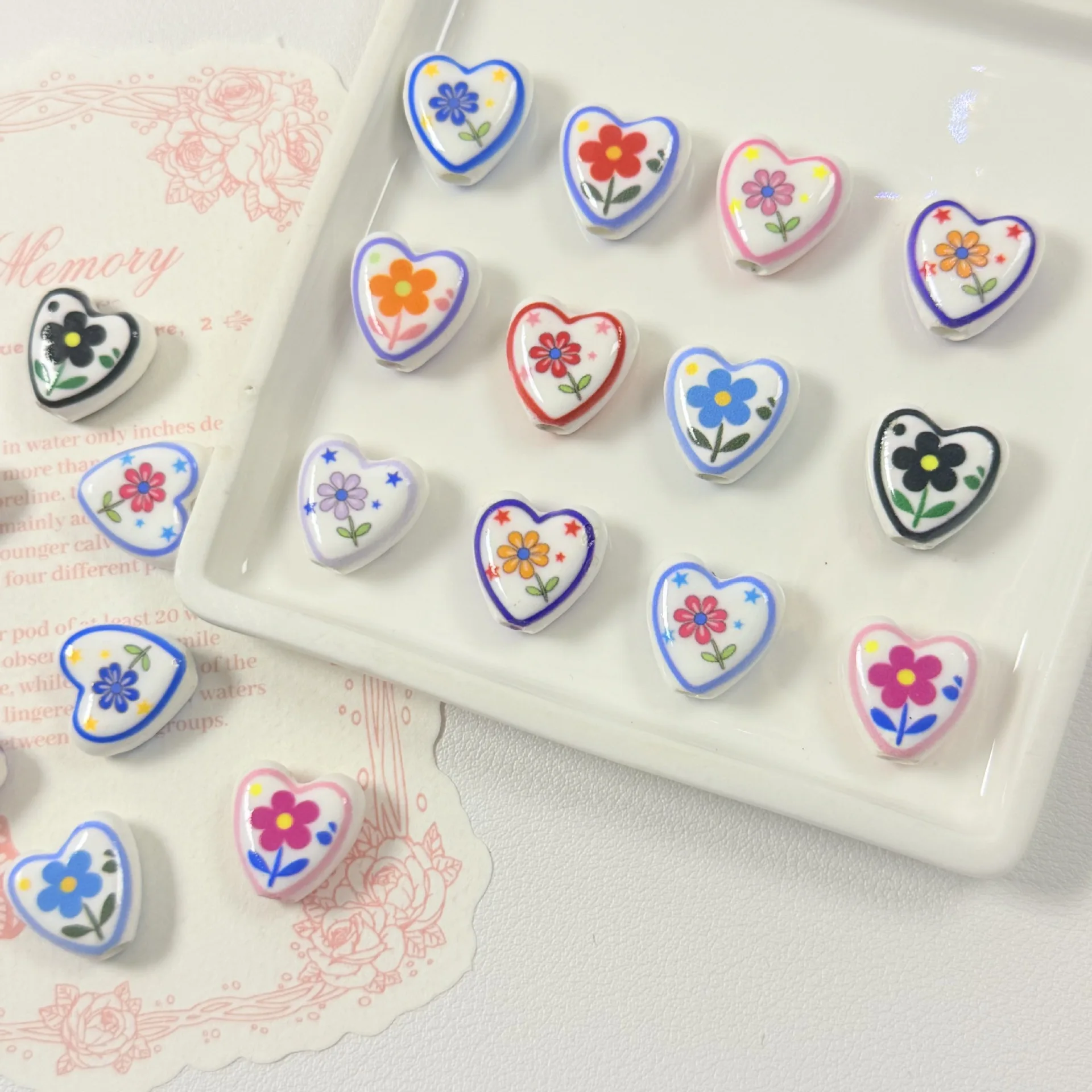 5PCS 15MM Summer Love Flowers Ceramics Beads Spacer Beads For Jewelry Making Interval Beads Necklace Bracelet Craft DIY Supplies