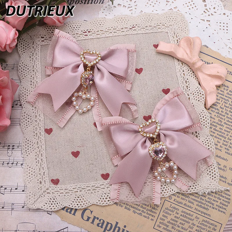 

Japanese Style Girl Hair Accessoires Sweet Cute Hair Clips Pearl Heart Pendant Rhinestone Barrettes Fashion Hair Pin Female Clip