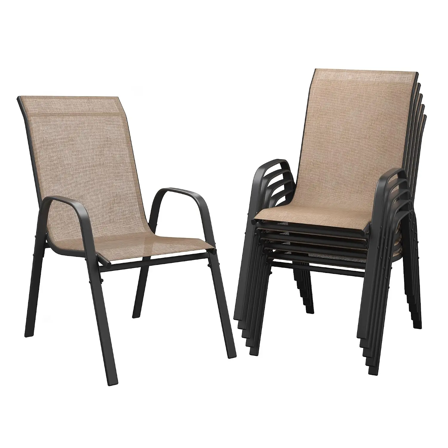 Patio Chairs Set of 6, Stackable Outdoor Dining Chairs Set with Breathable Textilene High Back and All-Weather Metal Frame
