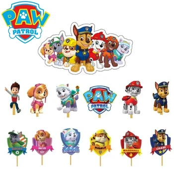 Paw Patrol Chase เค้กวันเกิดตกแต่งเค้ก Cupcake Toppers เค้กธง Baby Shower Happy Birthday Party เค้กตกแต่ง