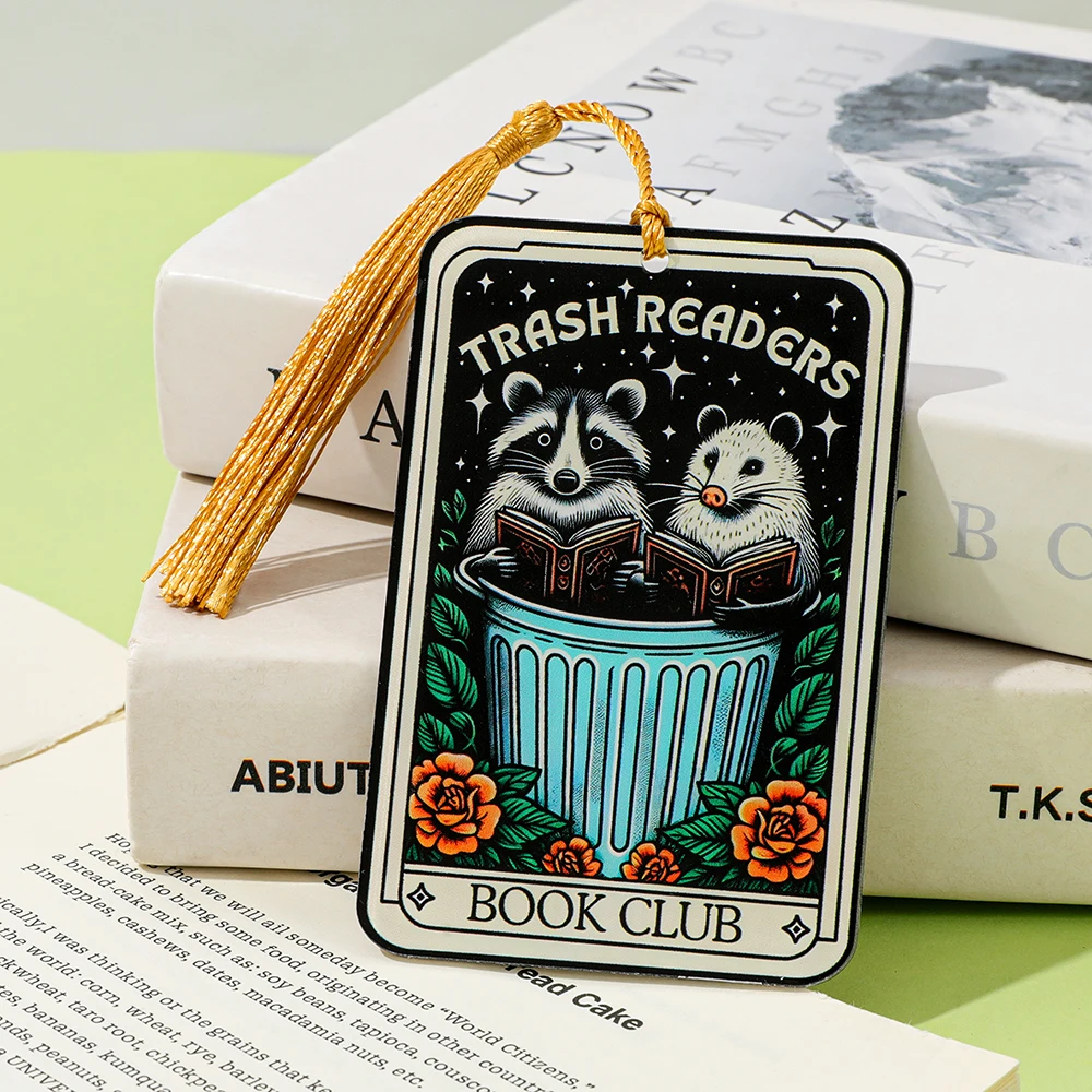 Trash Readers/Book Club "Raccoon and opossum Tarot style bookmark - humorous animal reading accessory.