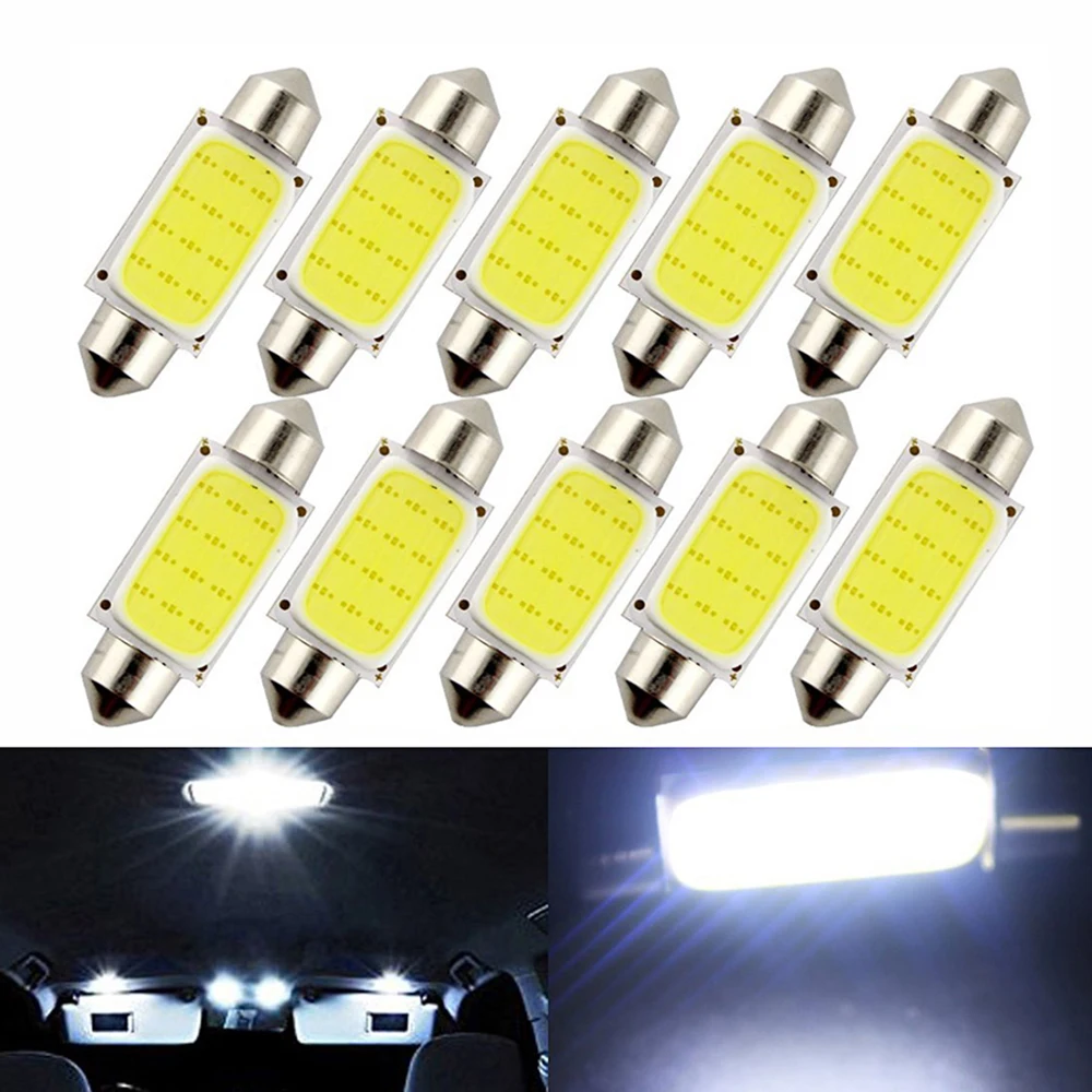 10pcs 31mm 36mm 39mm 41mm LED White COB Interior Car Bulbs Lamp 1.5W DC 12V Reading Bulb Roof Dome Lights Dropshipping