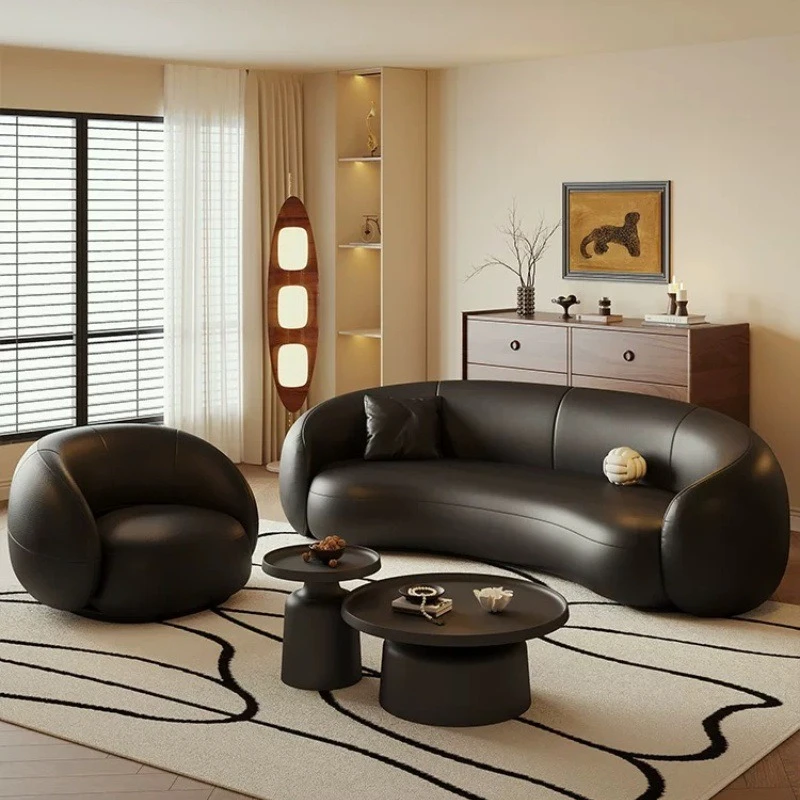 

Minimalist special-shaped ingot sofa small apartment simple black leather art sofa