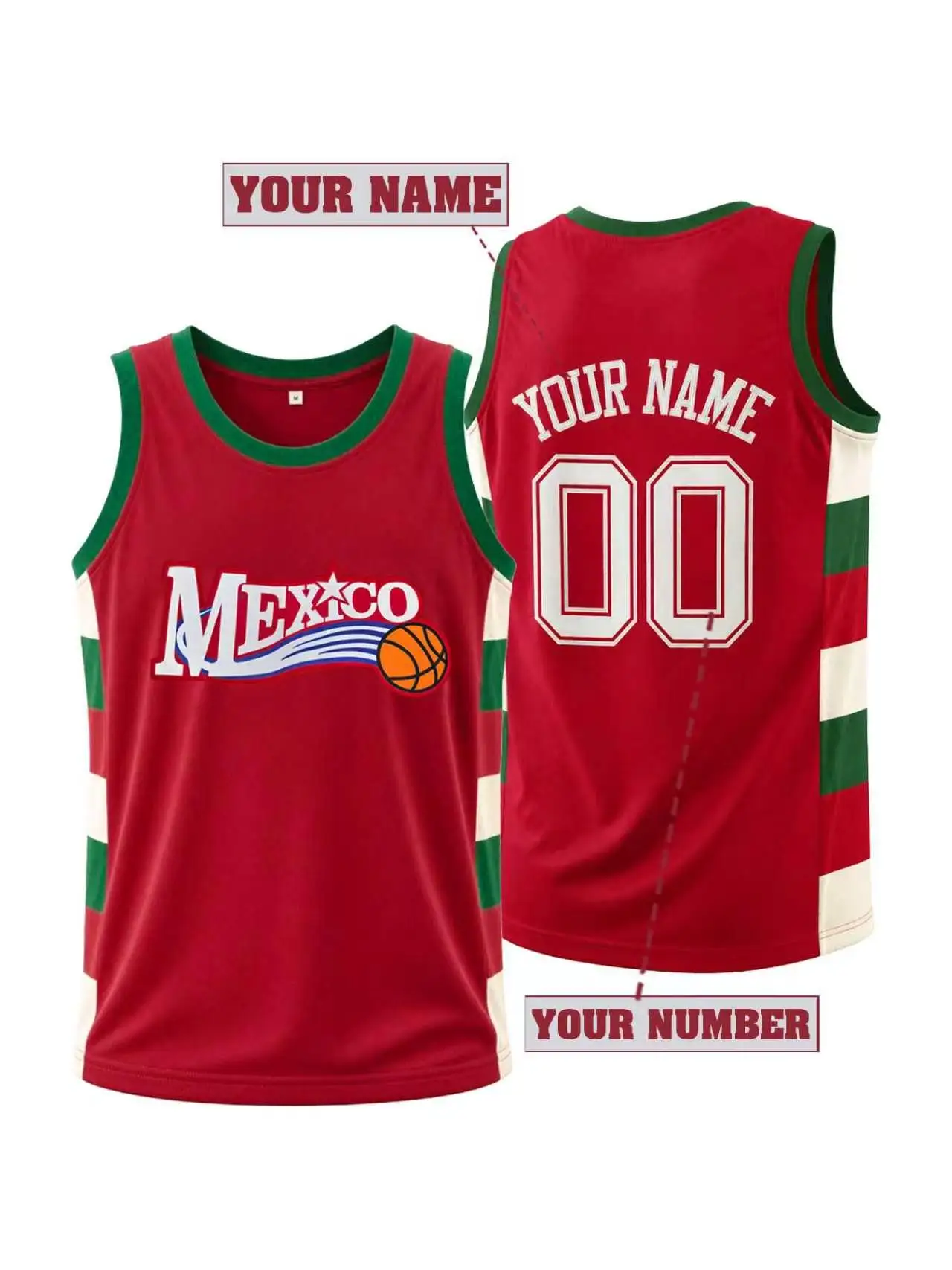 Personalized Mexico Basketball Jersey Custom Embroidered Name & Number Unisex Men Women Sports Tank Top Casual Streetwear