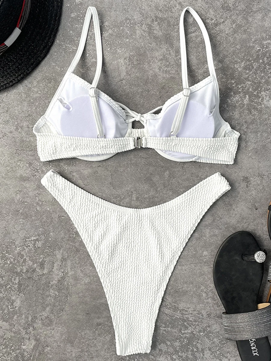 Sexy Wrinkled Underwired V-Bar Bikini Women Swimsuit Female Swimwear Two pieces bikini set Push Up Bather Bathing Suit Swim Lady