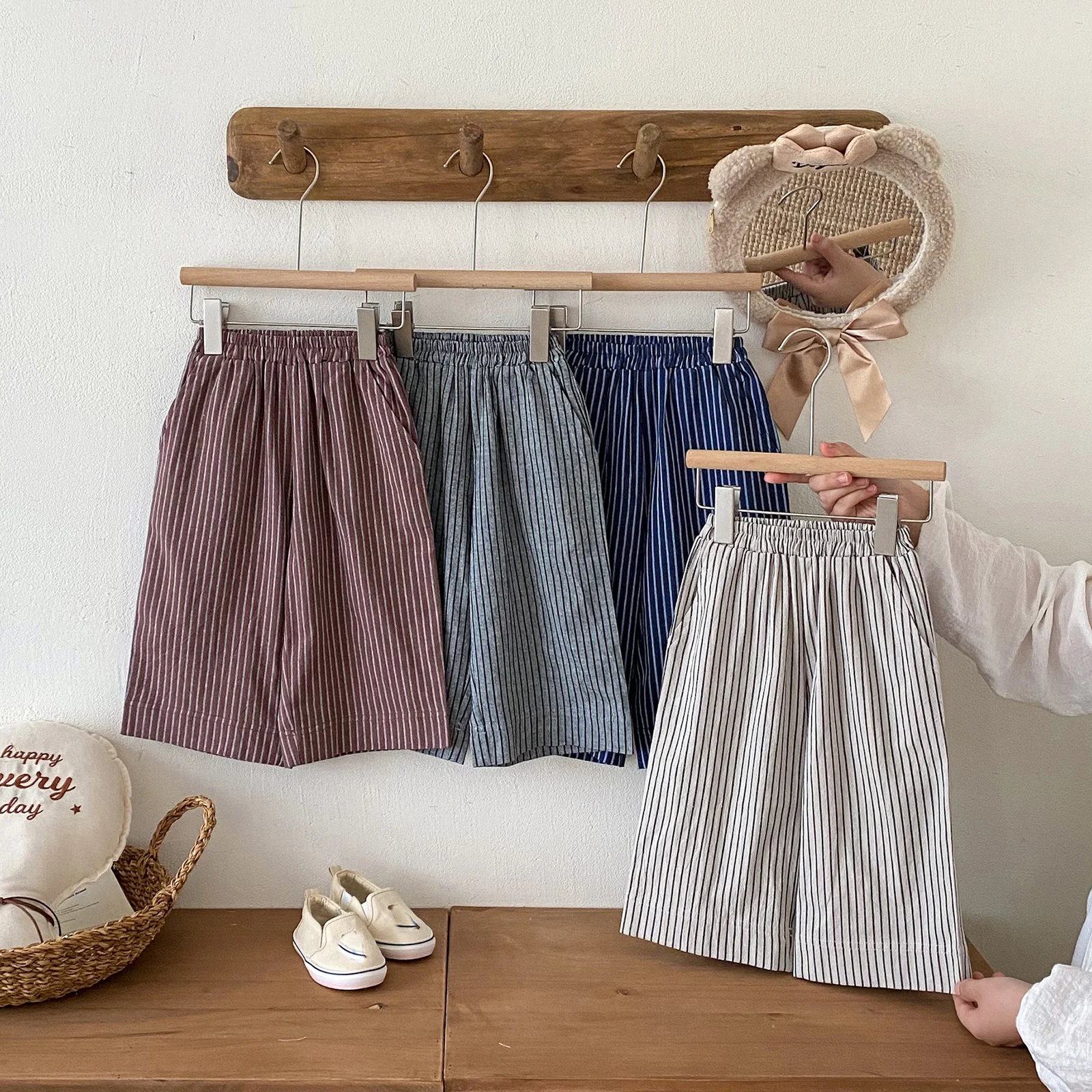 Leinen-Baumwoll-Streifenhosen für Jungen und Mädchen, Kinderkleidung für Herbst und Frühling, lockere, lässige Haremshosen für Jungen, lange Hosen für Kinder von 1-7 Jahren. – Detail 1