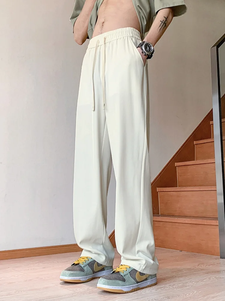

Ice Silk Straight Leg Men's Summer Casual Pants Thin Loose Drape Qui Dry Wide Leg Long Trousers Faionable Brand New 2025