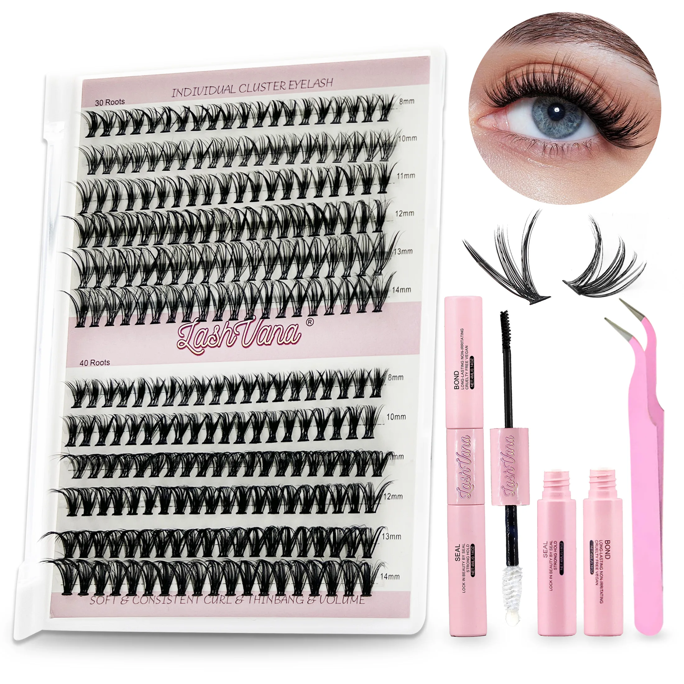 

Eyelashes 280 PCS 8-16mm Clusters Lash Bond and Seal Makeup Tools DIY Lashes Extension Kit for Gluing Lashes Gluing Glue