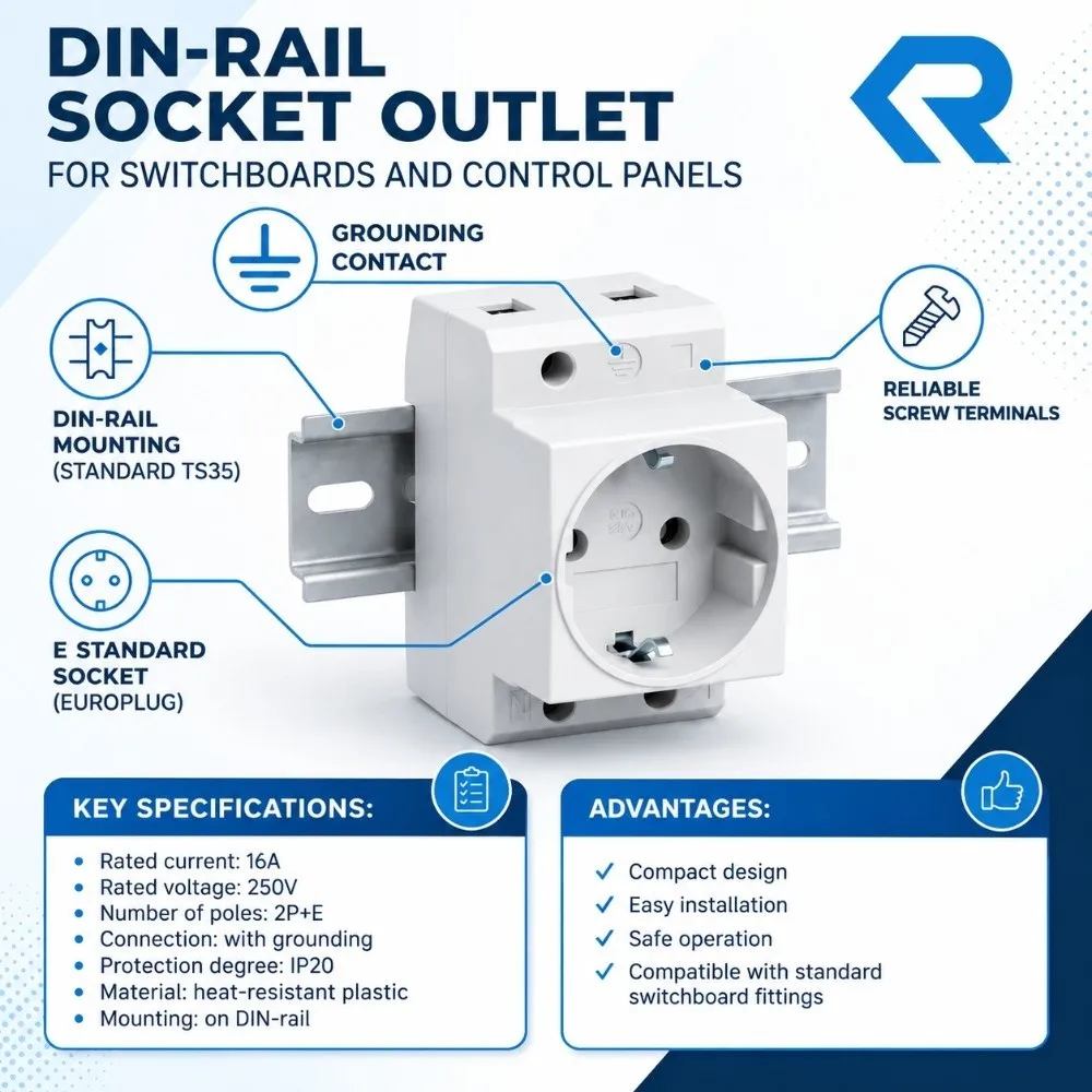 Versatile Export Type DIN Rail Socket Frame Edge EU Plug Modular Power Socket AC30 Panel Mount Socket Power Distribution