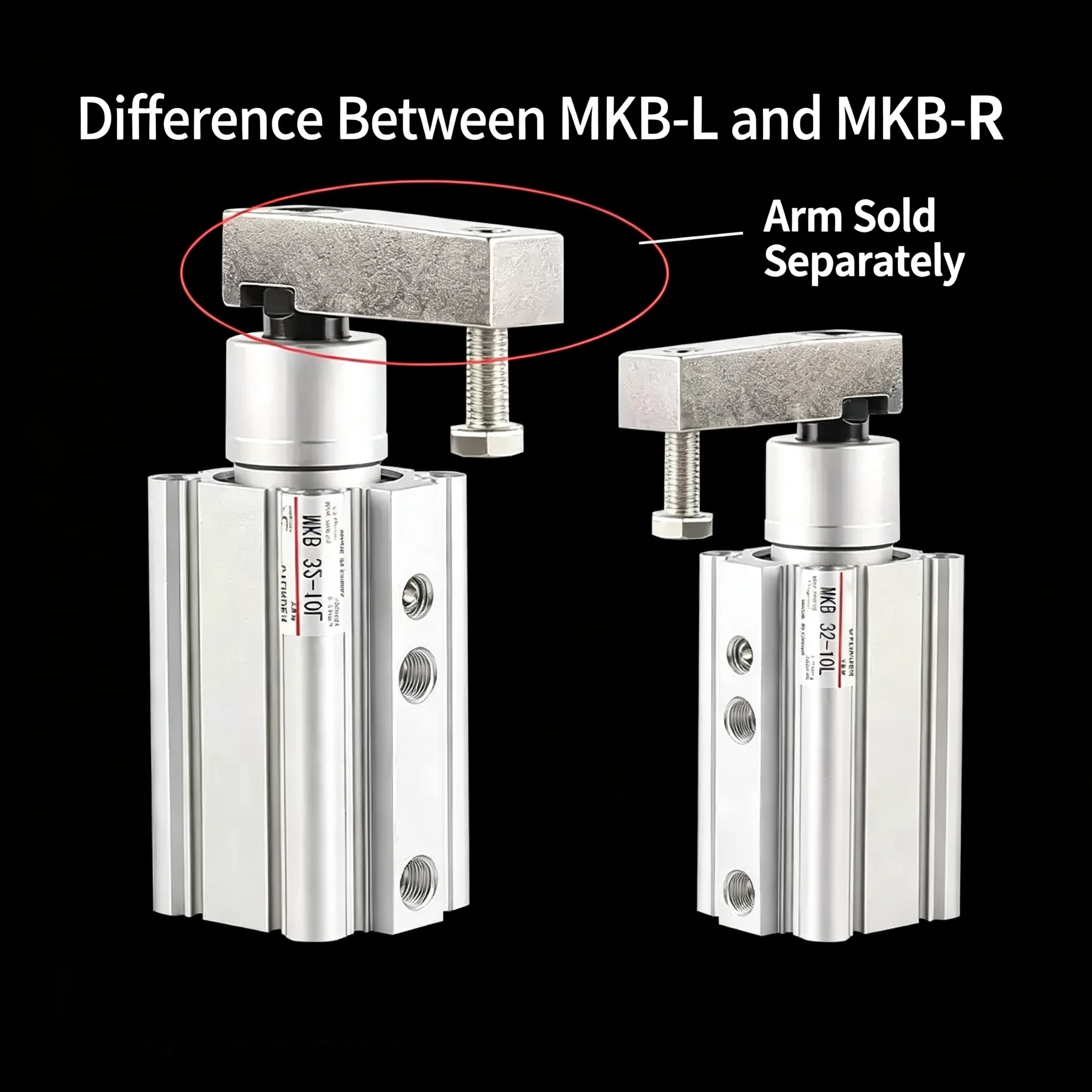 90 Degrees Angle Cylinder Clamping Bore 32mm 40mm Pneumatic Air Cylinders MKB25/32-10R/20L/30R Swings Back