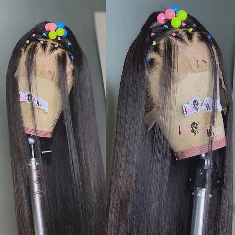 Perucas completas do cabelo humano do laço para as mulheres peruca frontal do laço do cabelo brasileiro transparente natural pré arrancado do osso em linha reta peruca do cabelo humano