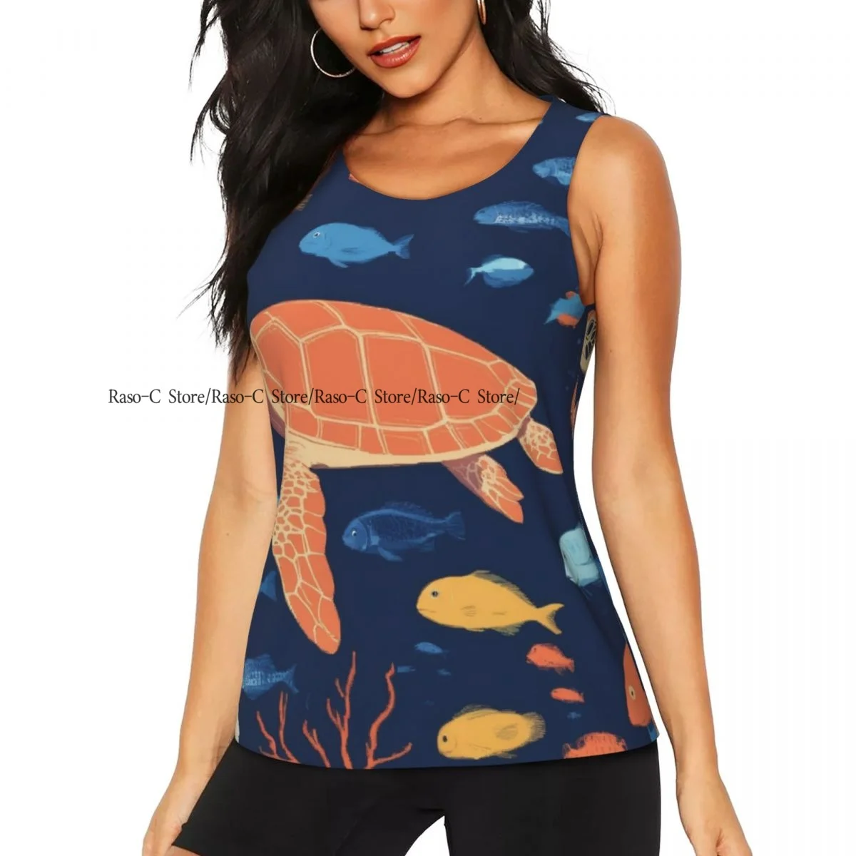 Women's Sleeveless Yoga Tank Top Marine Colorful Fish Coral And Seaweed Quick Dry Running Training Sports Vest Yoga Shirts