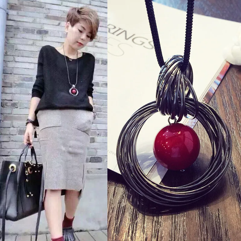 Women Pendant Necklaces Drop Long Paragraph Sweater Chain Decorative Crystal Necklace Pendant