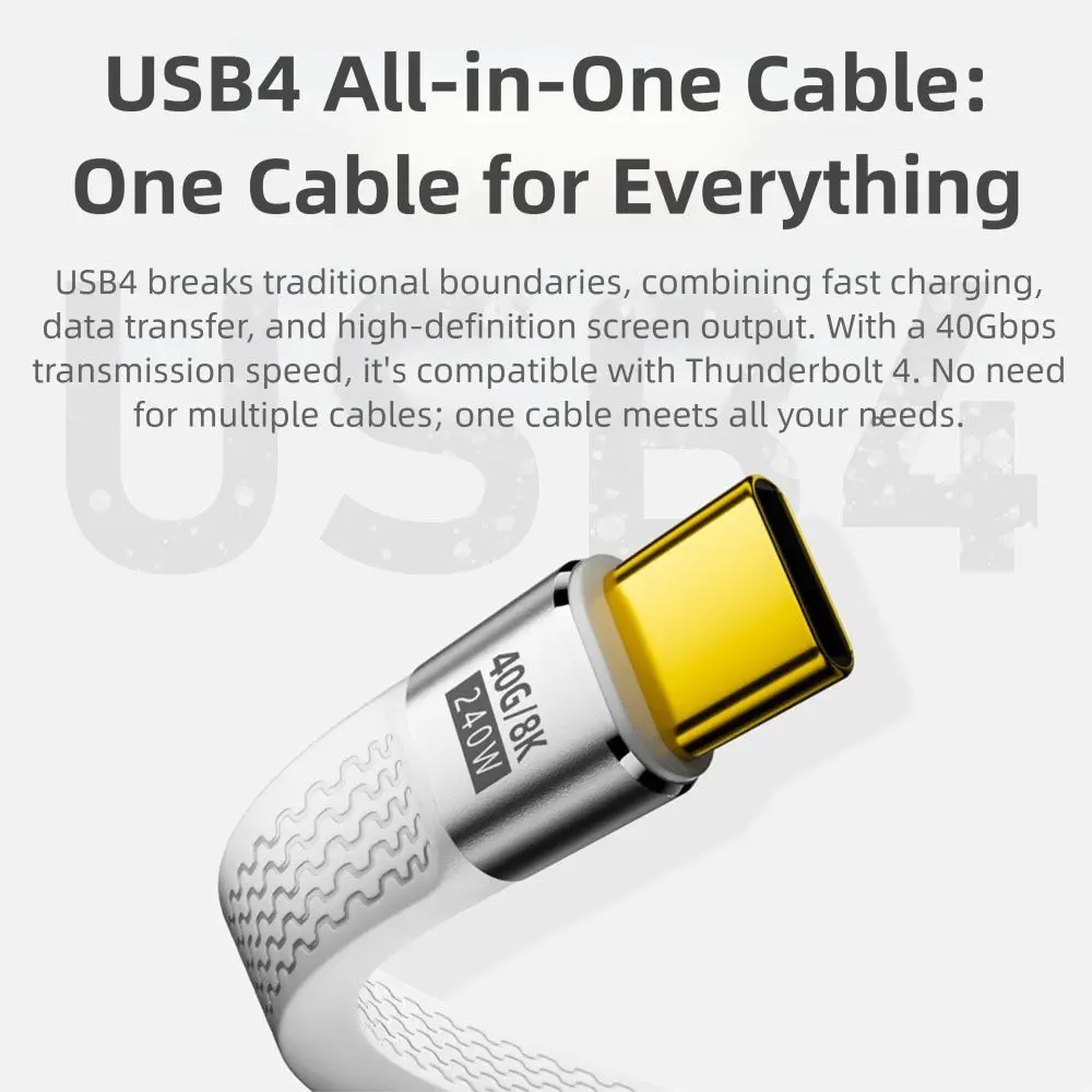

High Speed 40Gbps USB4 Type-C Cable PD 240W 8K 60HZ Charging Cord E-marker Chip Flexible USB-C Data Cable Laptop Mobile Phone