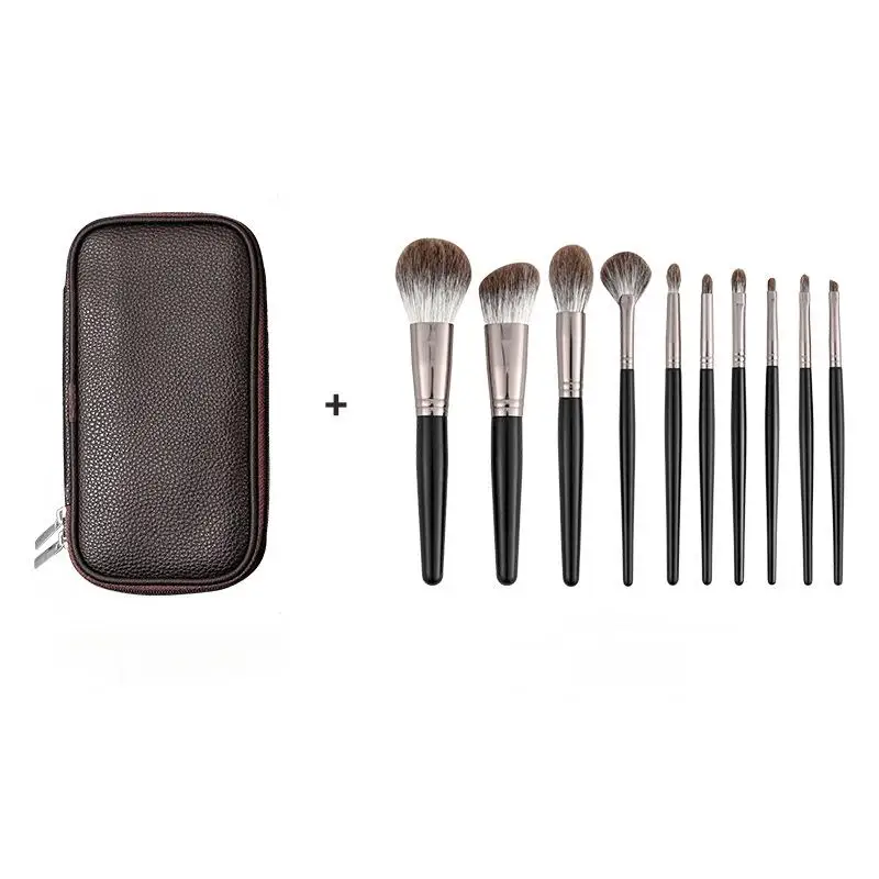 10本メイクブラシセット - プレミアムフォックスヘアパウダー/ブラッシュ/コンシーラーブラシ、人間工学に基づいたハンドル付きのアンチエイジング化粧ツール