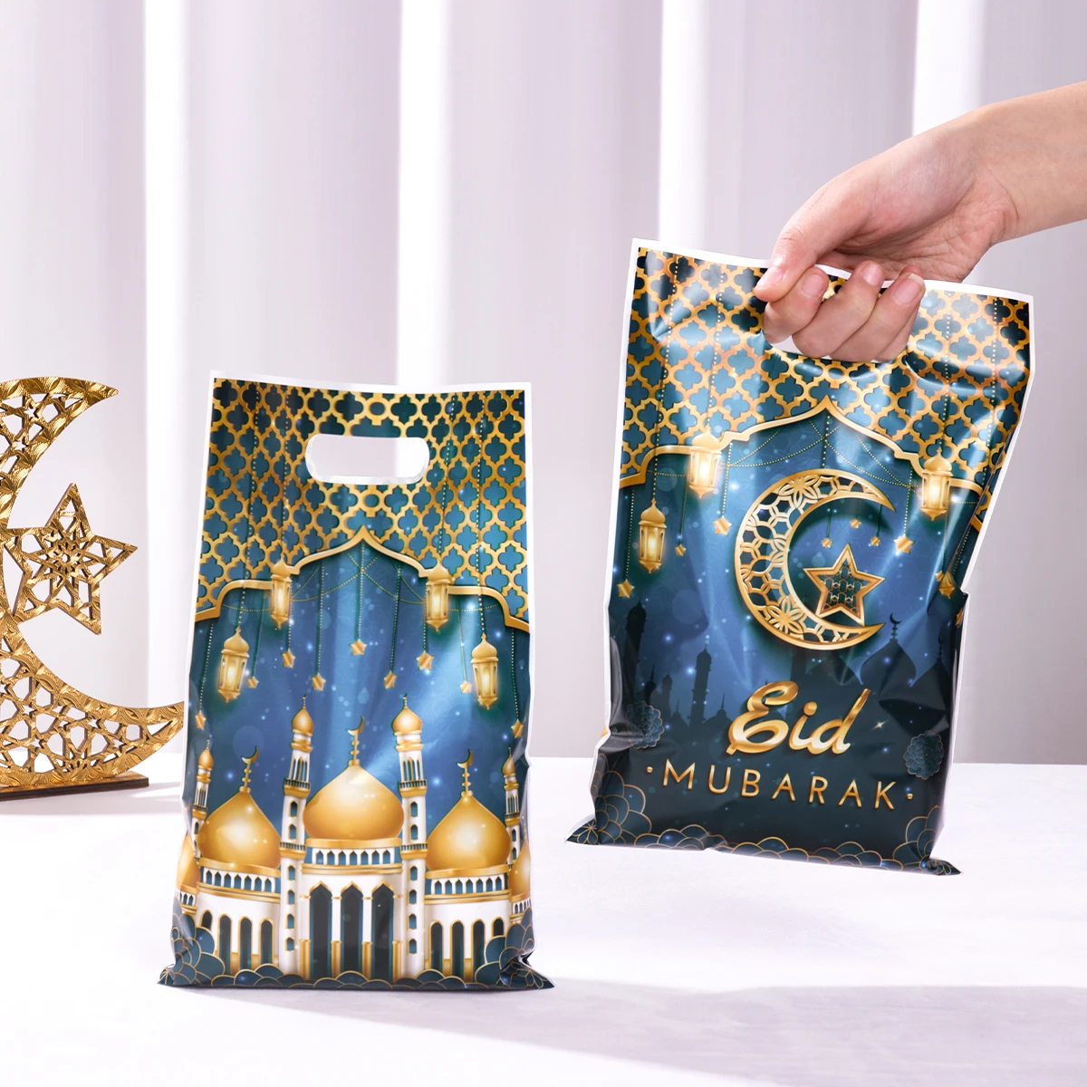 10/25/50pcs Eid Mubarak Gift Packing Bags Plastic Candy Treat Bags  Kareem Ramadan Decoration 2025 Islamic Muslim Party Supplies