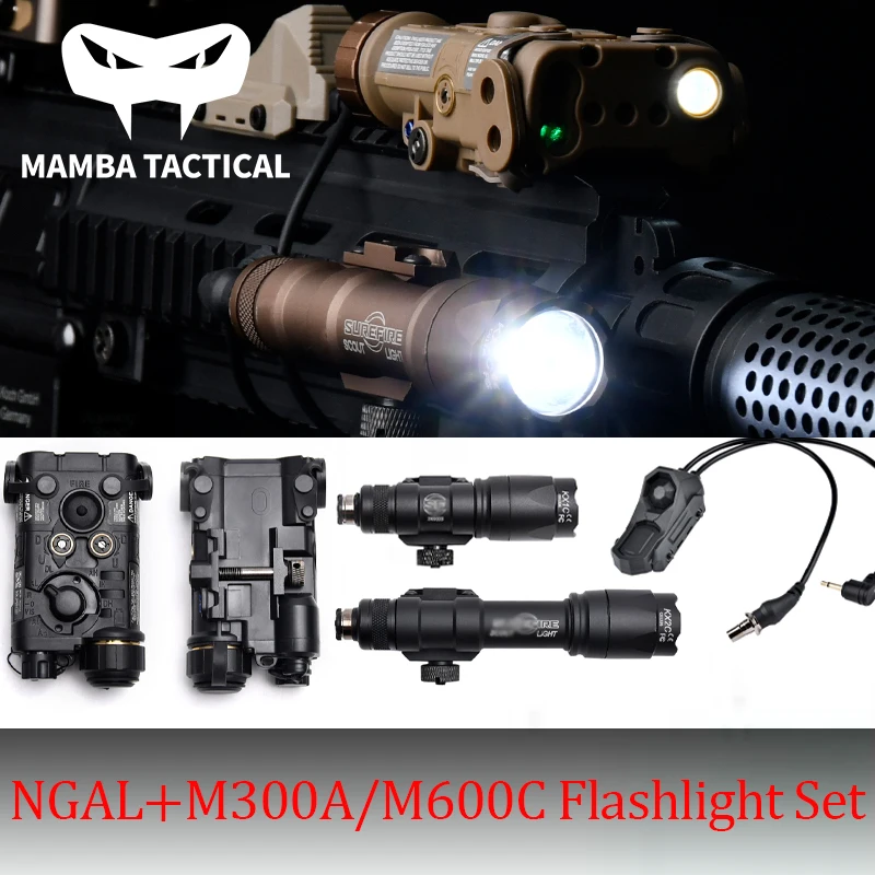 

Airsoft Tactical NGAL Nylon Red Dot Green Laser M300A M600C Hunting Flashlight Axon Switch Dual Function LED Strobe Lighting Set
