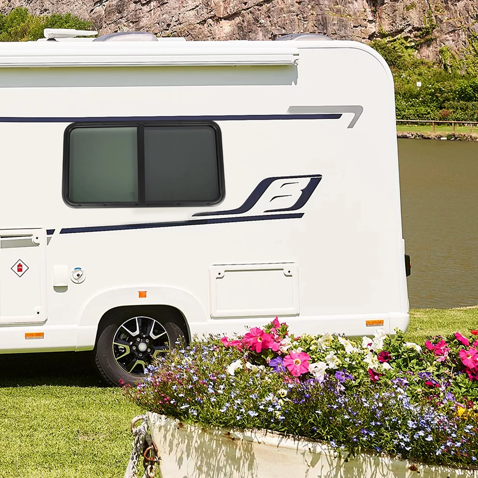 نافذة RV مستطيلة من سبائك الألومنيوم 1080*570 مللي متر مع حلقة تثبيت 25% نفاذية زجاجية لـ RVs العالمية #6