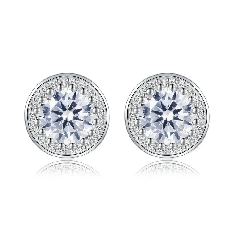 S925 sterling silver European and American one carat round micro inlaid diamond hip-hop fashion versatile earring jewelry