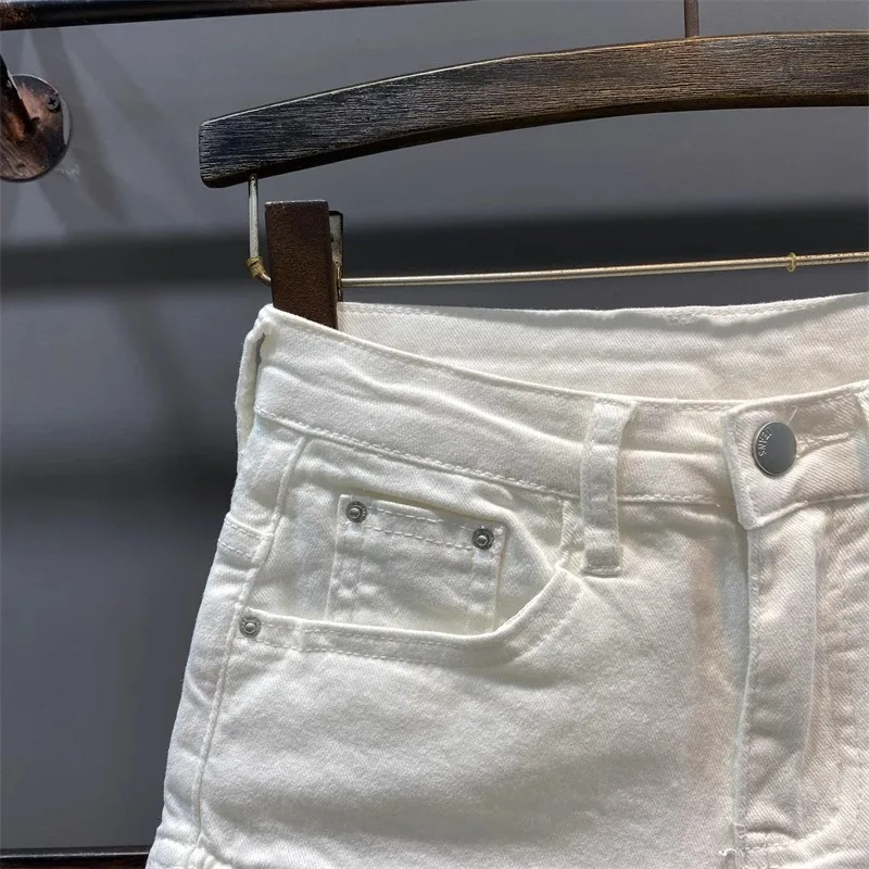 Enge Denim-Shorts, Hot Girl Y2k Ultra-Kurze Gewaschene Jeans mit Bündchen, Sommerkleidung für Frauen – Detail 3