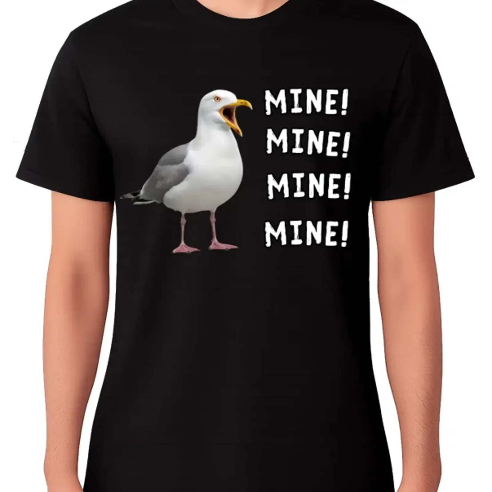 T Shirt Greedy Seagull Mine Funny Meme Bird Humor Image 1 of 2 vintage Washed designer clothes Slightly Unisex Comfortable