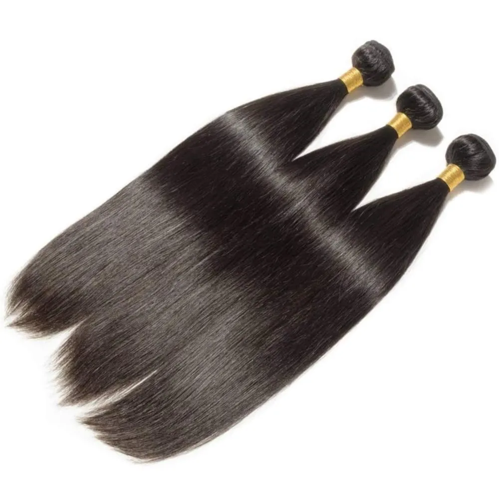 Extensions de Cheveux Humains Lisses pour Femme, Tissage Brésilien, Non Traités, Document Naturel, 3 Lots