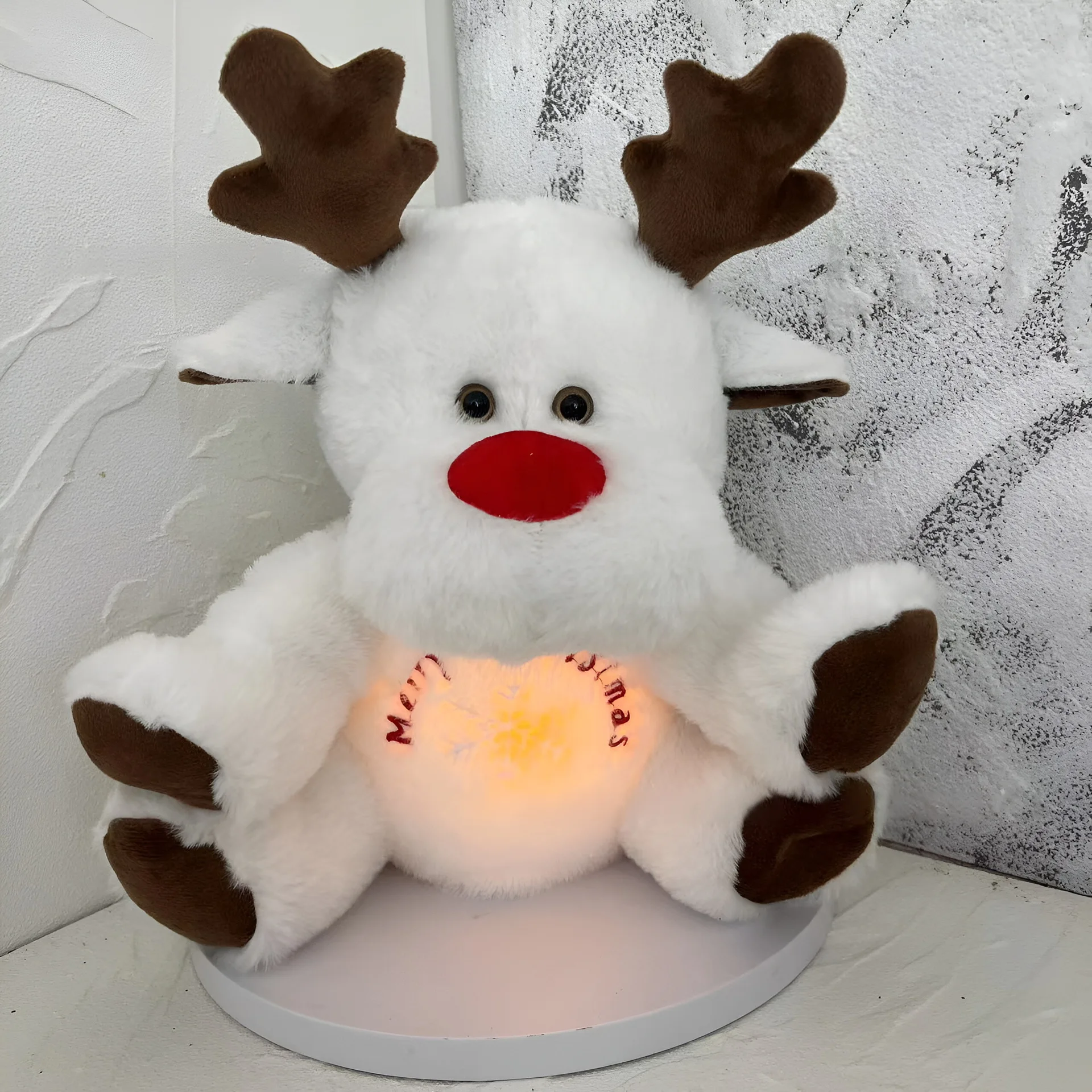 Breathing Light Series Plush Toy Gear 4 Light Cute Christmas Reindeer Doll, Animated Reindeer Doll, Kids' Christmas Gift Toy