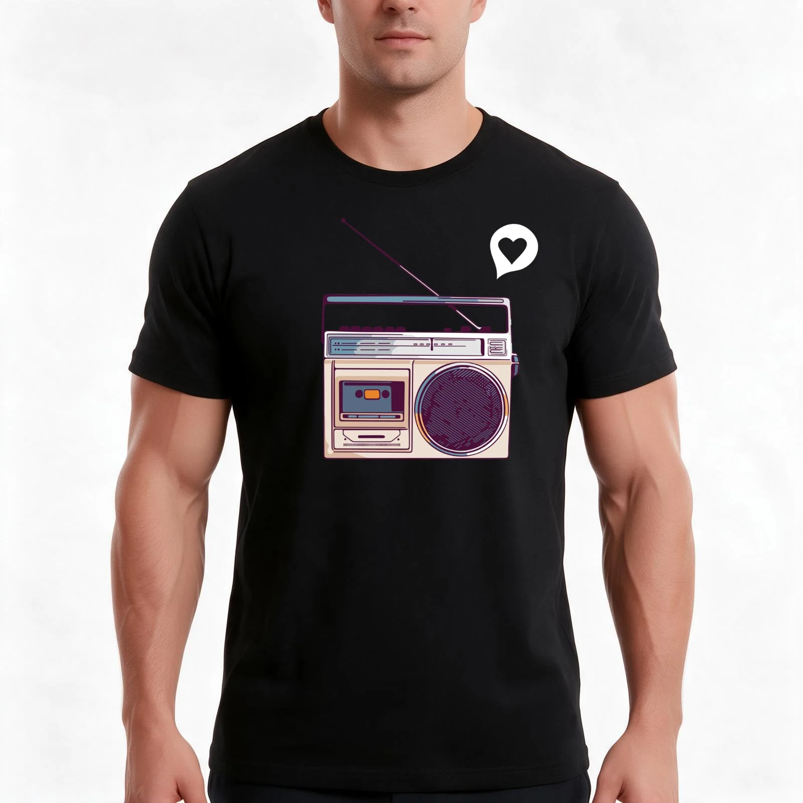 Retro Radio Boombox T-Shirt, Summer Casual Cotton Tee, Oversized Streetwear Tops, Vintage Graphic Print, Loose Fit Short Sleeve