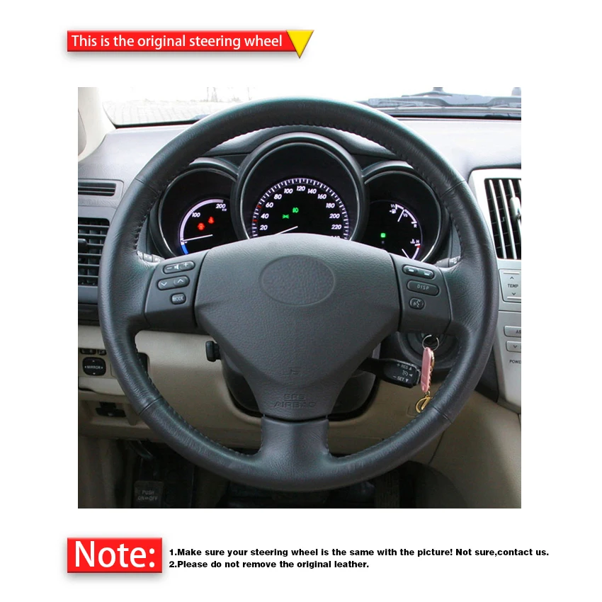 Black Genuine Leather Car Steering Wheel Cover For Lexus RX330 RX400h RX400 2003-2008 Toyota Corolla Verso Camry 2006