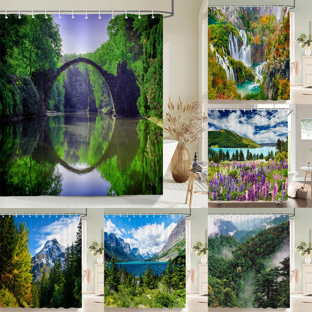 

Scenery 3d Bathroom Curtains Natural landscape Printed Shower Curtains With Hooks Home Decoration Waterproof Fabric Bath Screen