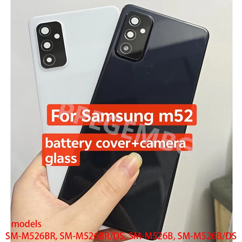 For Samsung Galaxy M52 5G M526 Battery Back Cover Rear Door Lid Panel Shell Housing Case chaiss camera lens Adhsive Replacement